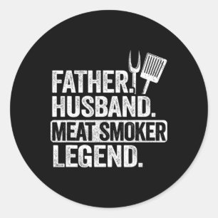 Pegatina Redonda Padre Hussein Meat Smoker Legend Grilling Dad