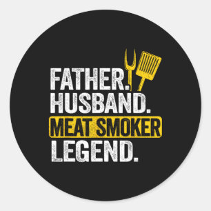Pegatina Redonda Padre Hussein Meat Smoker Legend Grilling Dad
