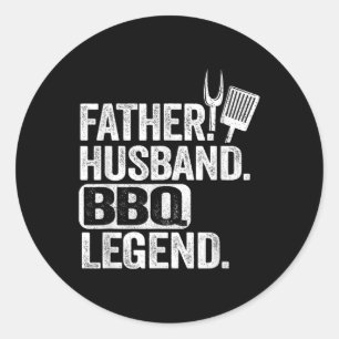 Pegatina Redonda Padre Marido Bbq Leyenda Grillfather Fuma Carne