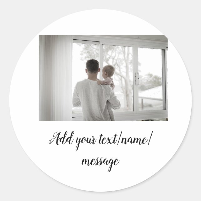 Pegatina Redonda padre, padre, padre, padre... añada foto.......... (Anverso)