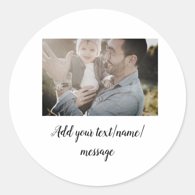 Pegatina Redonda padre, padre, padre, padre... añada foto.......... (Anverso)