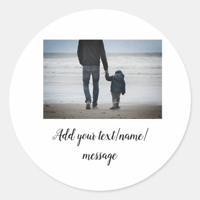 Pegatina Redonda padre, padre, padre, padre... añada foto.......... (Anverso)