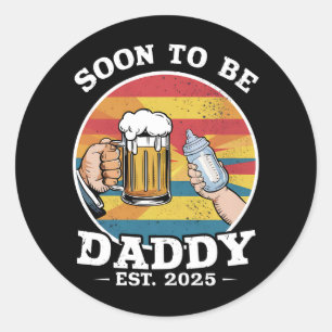 Pegatina Redonda Padre Pronto 2025 Primer Padre 2025 Retro