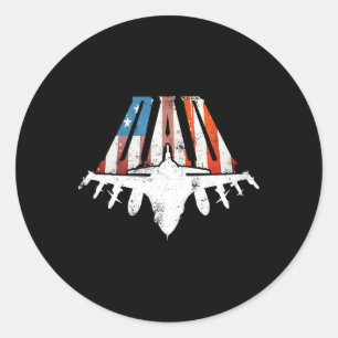 Pegatina Redonda Padres Jet Fighter de la Bandera Estadounidense Dí