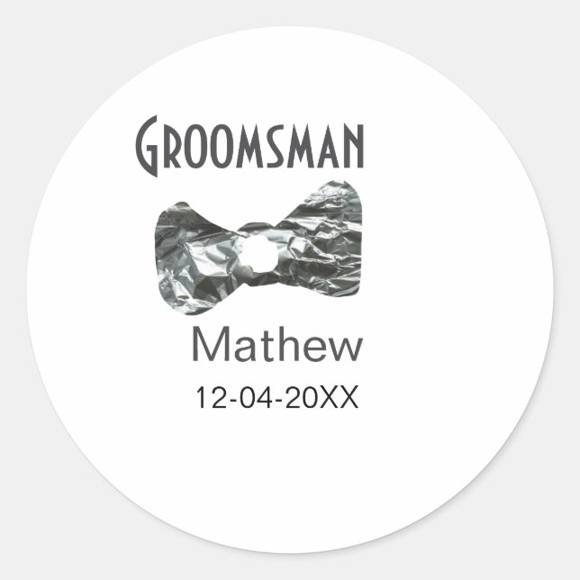 Pegatina Redonda Padrino añadir nombre fecha año gris cuello lazo t (Anverso)