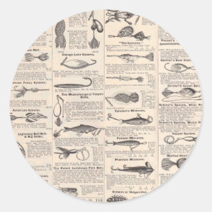 Pegatina Redonda Página de catálogo de señuelos de pesca antiguos I