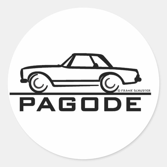 Pegatina Redonda Pagoda Mercedes SL con guion (Anverso)