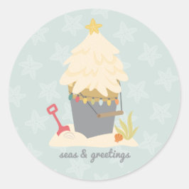 Pegatina Redonda Pail de arena para Navidades de playa