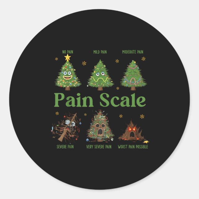 Pegatina Redonda Pain Scale Christmas Funny Tree Xmas Nurse Holiday (Anverso)