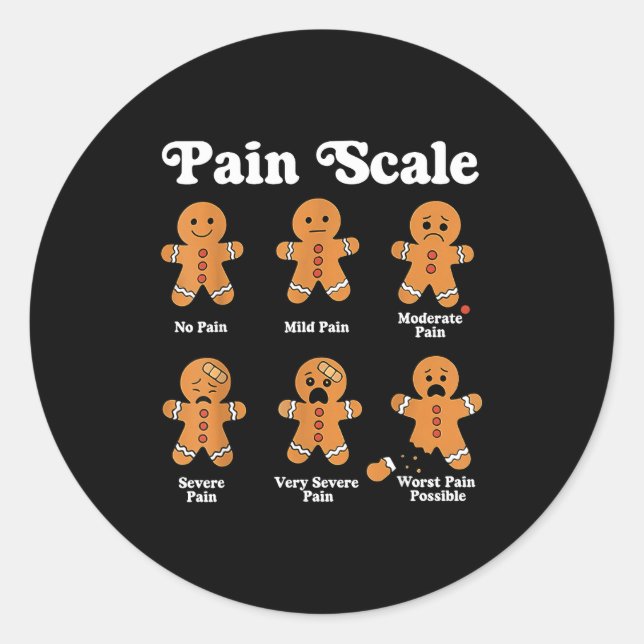 Pegatina Redonda Pain Scale Funny Gingerbread Christmas Nurse Pain  (Anverso)