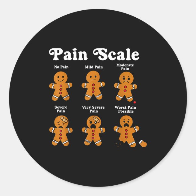 Pegatina Redonda Pain Scale Funny Gingerbread Man Christmas Nurse H (Anverso)