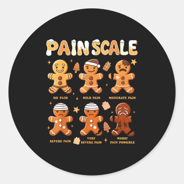 Pegatina Redonda Pain Scale Funny Gingerbread Man Christmas Nurse H (Anverso)