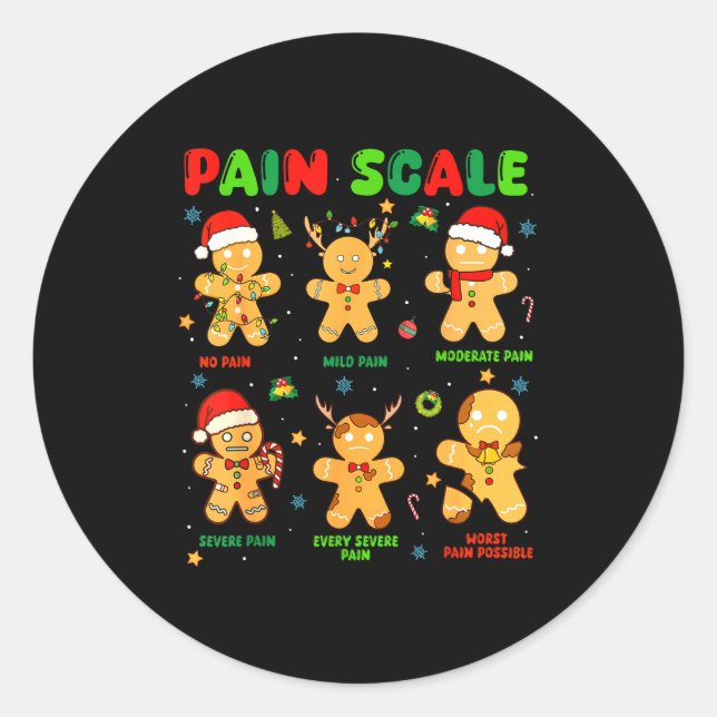 Pegatina Redonda Pain Scale Funny Gingerbread Man Christmas Nurse H (Anverso)