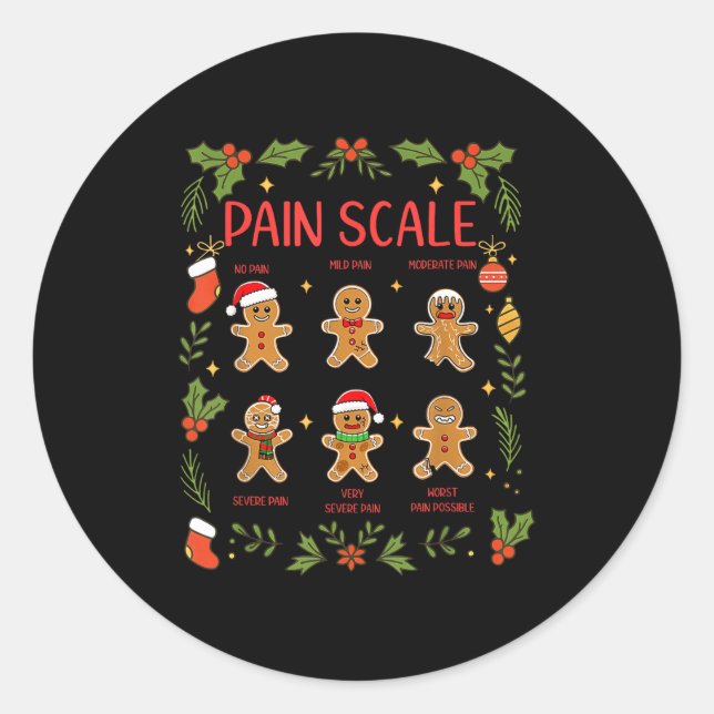 Pegatina Redonda Pain Scale Gingerbread Essment Rn Er Nurse Christm (Anverso)