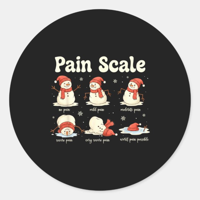 Pegatina Redonda Pain Scale Snowman Funny Nurse Christmas Icu Nurse (Anverso)