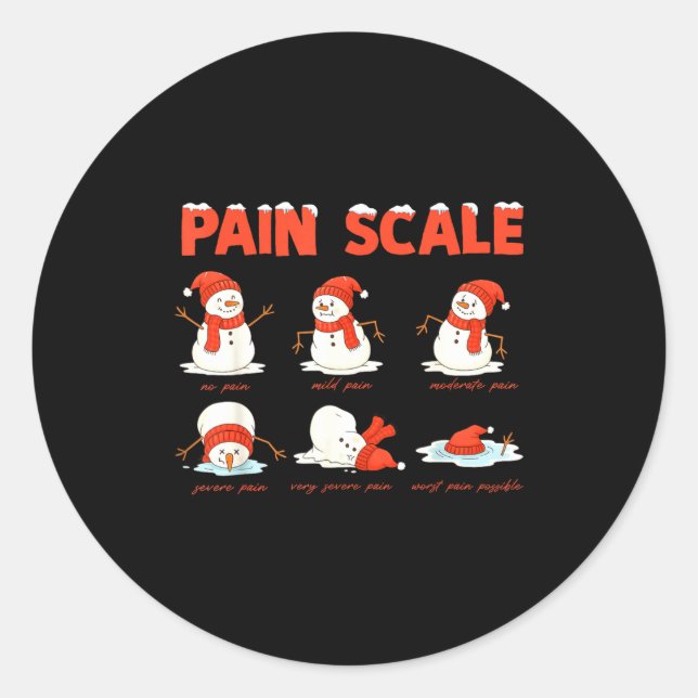 Pegatina Redonda Pain Scale Snowman Funny Nurse Christmas Icu Nurse (Anverso)