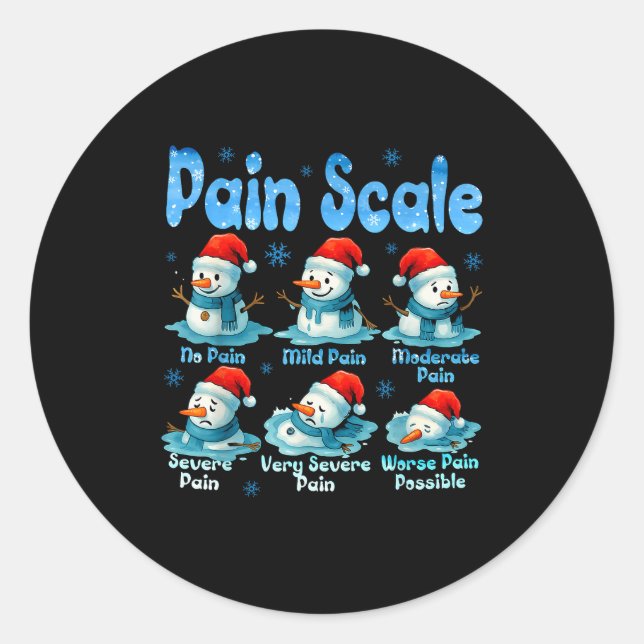 Pegatina Redonda Pain Scale Snowman Healthcare Worker Pain Essment  (Anverso)