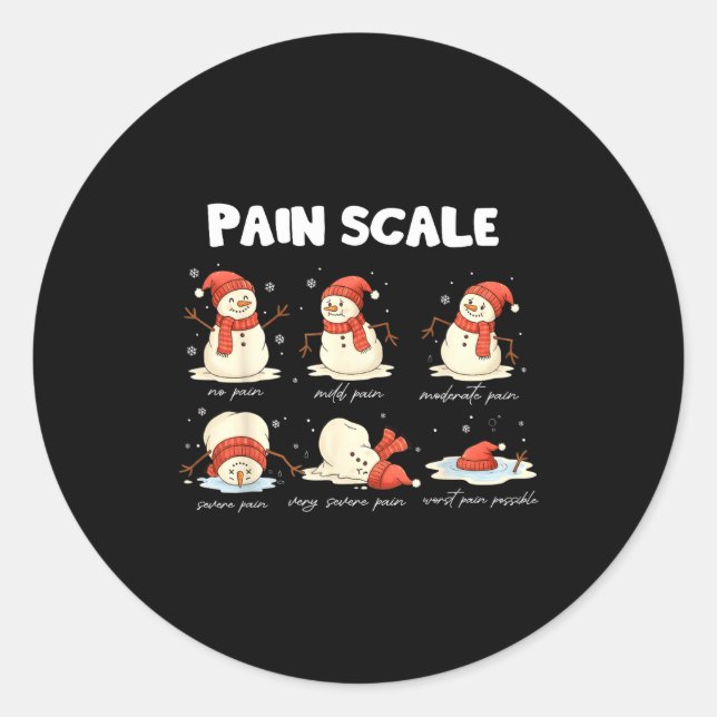 Pegatina Redonda Pain Scale Snowman Nurse Christmas Xmas Snow Pajam (Anverso)
