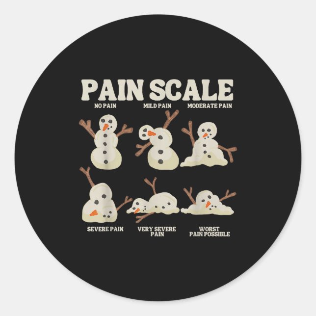 Pegatina Redonda Pain Scale Snowman Nurse Christmas Xmas Snow Pajam (Anverso)