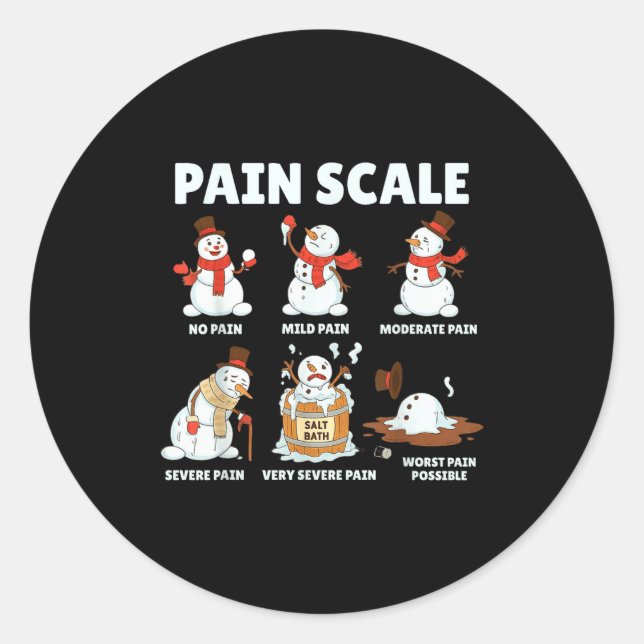Pegatina Redonda Pain Scale Snowman Xmas Funny Nurse Christmas Icu  (Anverso)