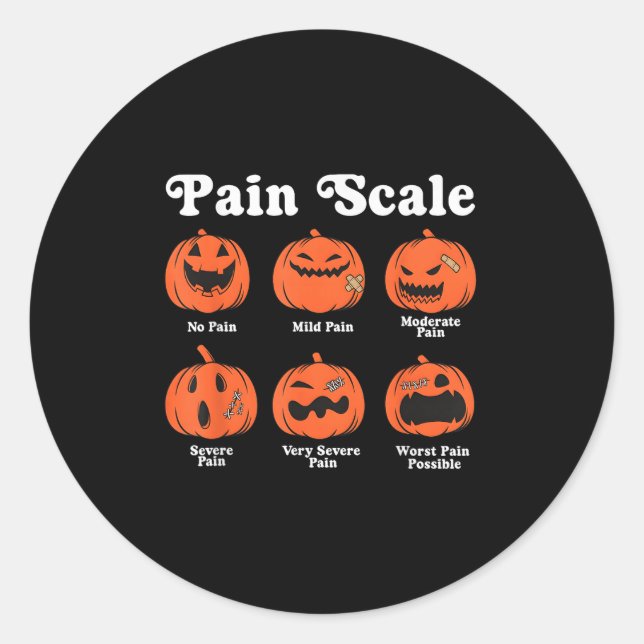 Pegatina Redonda Pain Scale Soky Pumpkin Fall Halloween Trauma Nurs (Anverso)