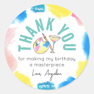 Pegatina Redonda Paint and Sip Birthday Wine Party Favorito Gracias