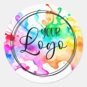 Pegatina Redonda Paint de acuarela con logotipo para empresas