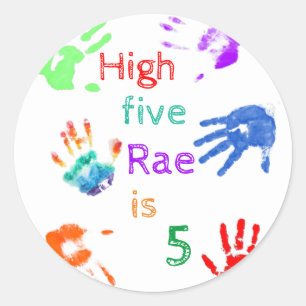 Pegatina Redonda Paint Handprints Cumpleaños con un Nombre Personal