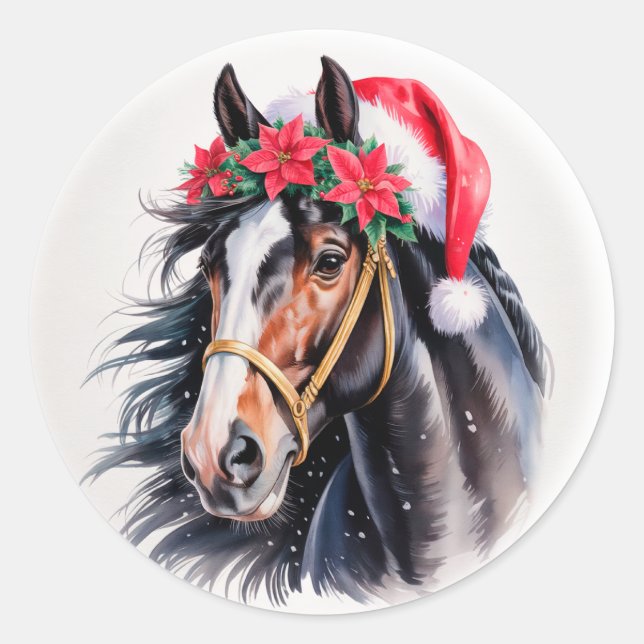 Pegatina Redonda  Paint Horse Christmas Sticker (Anverso)