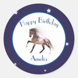 Pegatina Redonda Paint Horse Happy Birday Personalizado