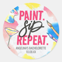 Pegatina Redonda Paint Sip Repetir Bachelorette Art Party Favor