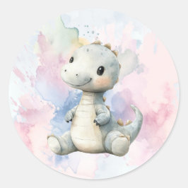 Pegatina Redonda Paint Splash Adorable Dinosaur Baby Shower