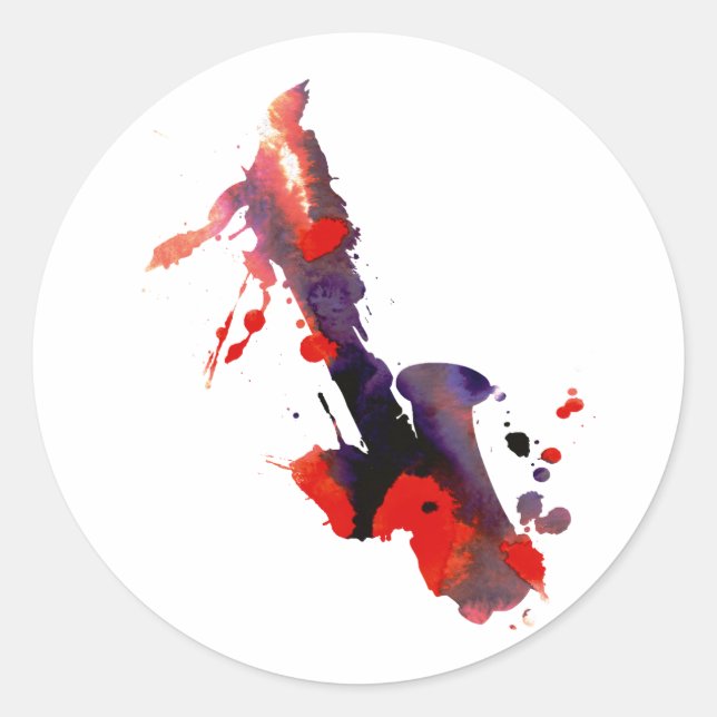 Pegatina Redonda Paint Splat Saxophone (Anverso)
