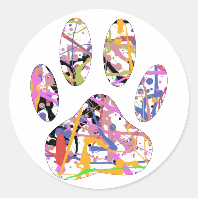 Pegatina Redonda Paint Splatt Dog Paw Print (Anverso)