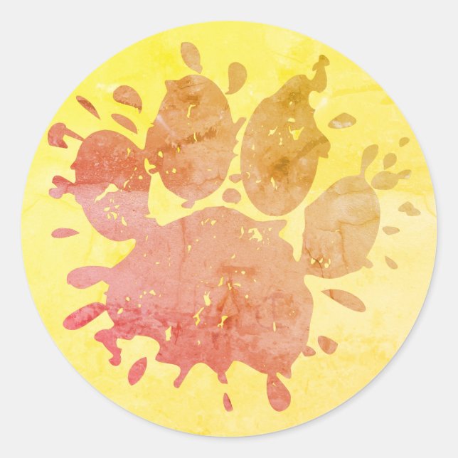 Pegatina Redonda Paint Splatter Dog Paw Print (Anverso)