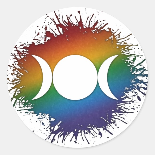 Pegatina Redonda Paint Splatter LGBTQ Arcoiris Triple diosa Luna (Anverso)