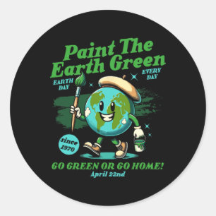 Pegatina Redonda Paint The Earth Green Eco-friendly Awareness Earth