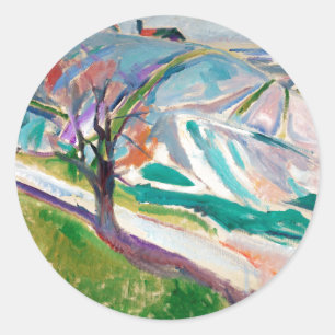 Pegatina Redonda Paintaje paisajístico Edward Munch