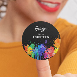 Pegatina Redonda Paintballing Birthday Party