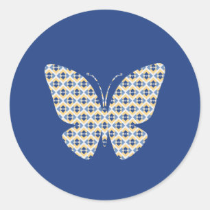 Pegatina Redonda País de mariposa Patrón amarillo y azul de verano