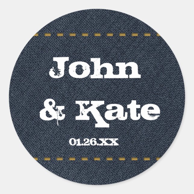 Pegatina Redonda País Denim Jean Rustic Partido Occidental Favor (Anverso)