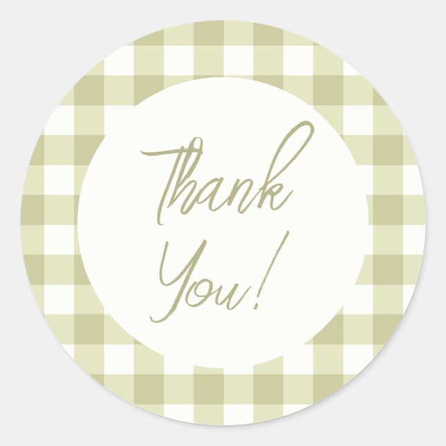 Pegatina Redonda País francés Meadow Gingham - cigala verde sabia. (Anverso)