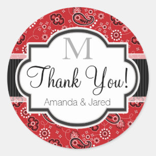 Pegatina Redonda País Rojo Paisley Boda