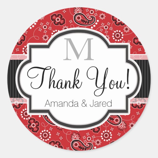 Pegatina Redonda País Rojo Paisley Boda (Anverso)