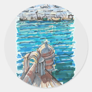 Pegatina Redonda Paisaje acuático sereno en San Juan de Ulua, Verac