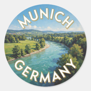 Pegatina Redonda Paisaje alpino de Múnich Alemania 🏔️