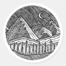 Paisaje Alpino Redondo Dibujado con Tinta Negra y