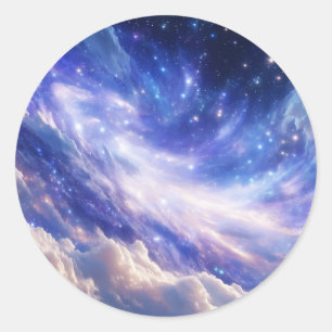 Pegatina Redonda Paisaje Cósmico: Nebulosa giratoria y noche estrel