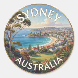Pegatina Redonda Paisaje costero de la ciudad de Sídney Australia