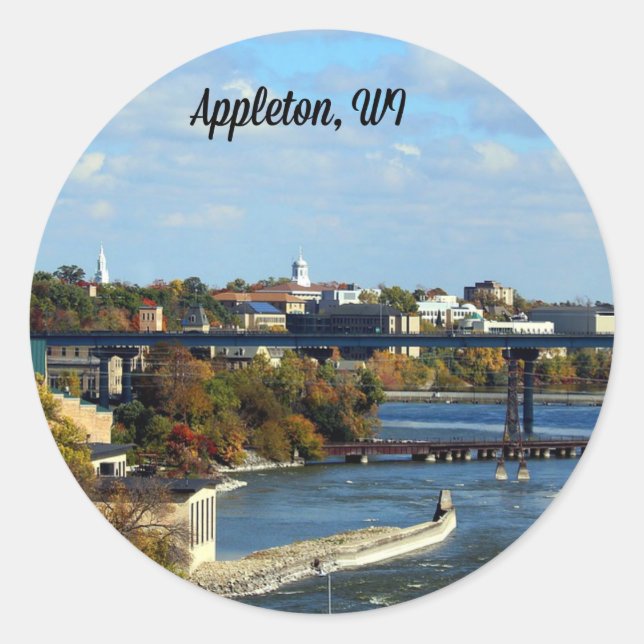 Pegatina Redonda paisaje de Appleton, Wisconsin (Anverso)